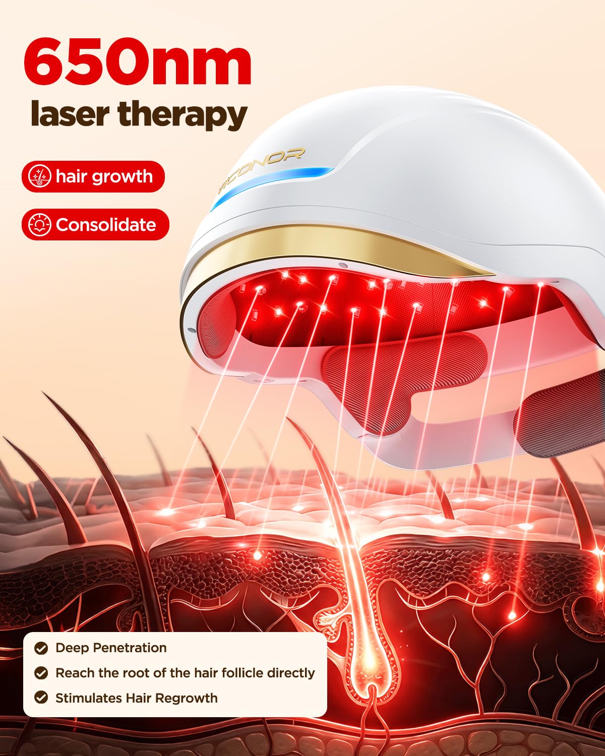 Hair Growth System: Red Light Therapy for Hair Growth Laser Cap